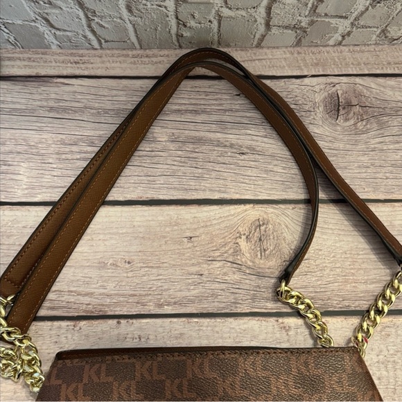 Karl Lagerfeld Paris Vegan Brown Monogram Triple Entry Tote Handbag - Picture 10 of 12